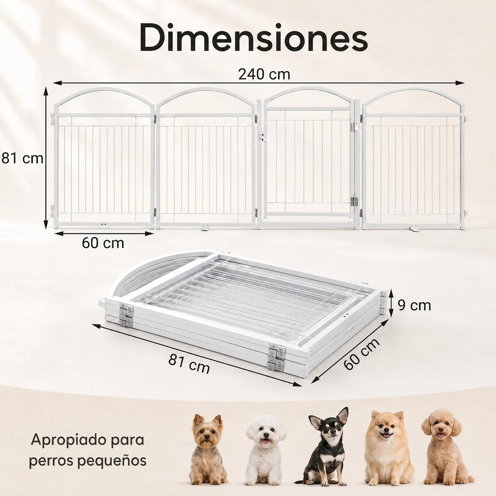 Parque para Cães Dobrável, 240 x 81 cm, Painéis Modulares, Branco