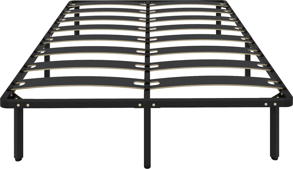Estrutura Cama 140x190 cm (COLCHÃO NÃO INCLUIDO) Estrado de Cama de Plataforma de Aço com Ripas de Álamo Fácil de Montar Carga 350 kg Preto
