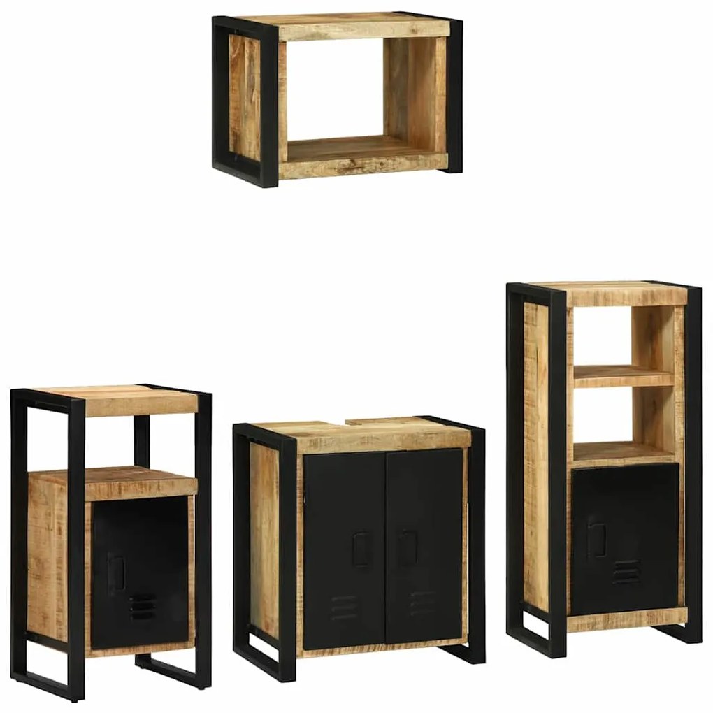 Conjunto de Móveis para Banheiro 4 pcs Madeira de manga maciça