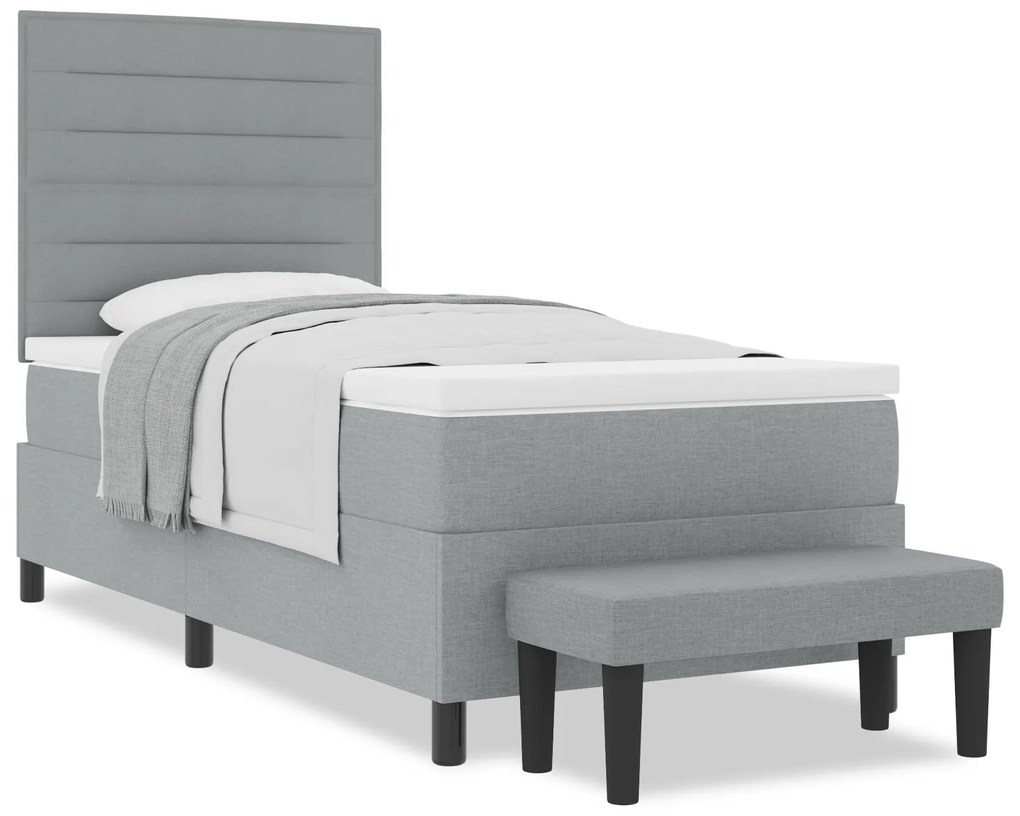Cama Box Spring com Colchão & Banco Cinzento-Claro 90x200 cm Tecido