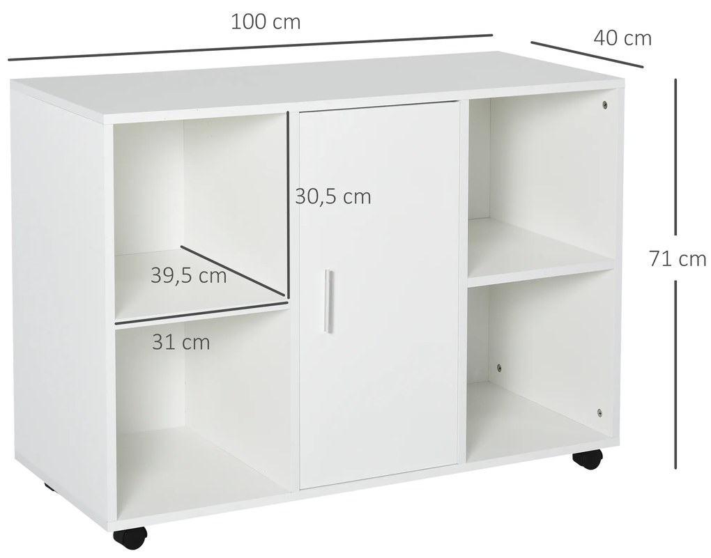 Armário para Escritório de Impressora com Espaço de Armazenamento e Rodas 100x 40 x 71 cm branco