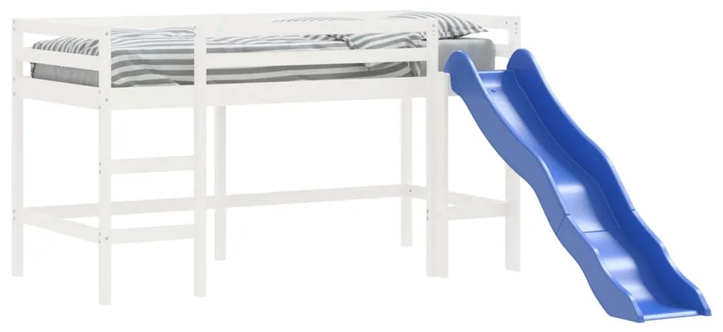 Cama alta p/ criança c/ escorrega 90x190 cm pinho maciço branco