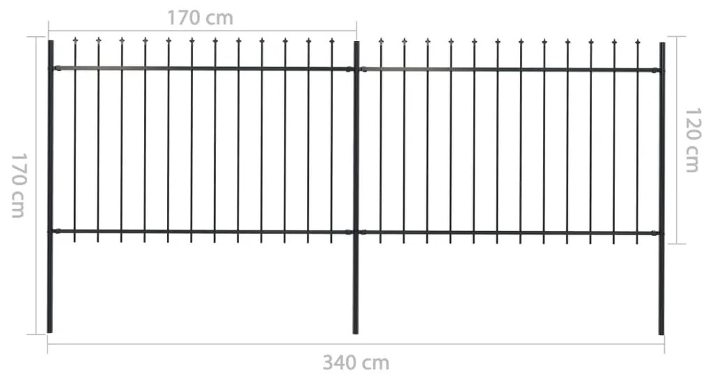Cerca de jardim com topo em lanças 3,4x1,2 m aço preto