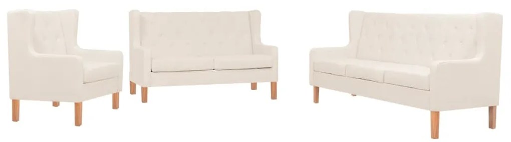 vidaXL Conjunto de sofás 3 pcs tecido branco nata