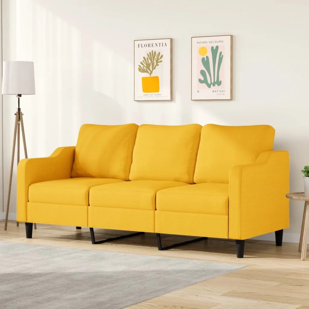 vidaXL Sofá de 3 lugares 180 cm tecido amarelo-claro