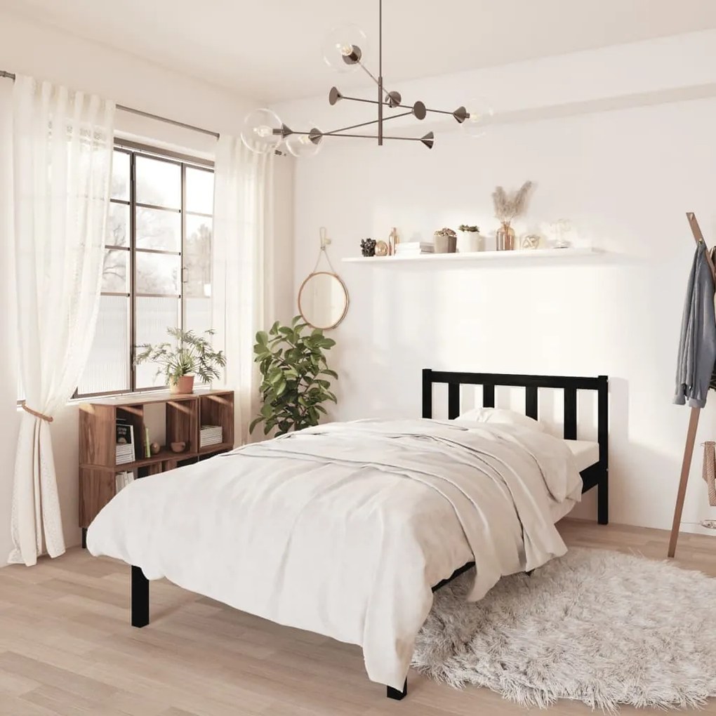 810071 vidaXL Estrutura de cama 90x200 cm pinho maciço preto