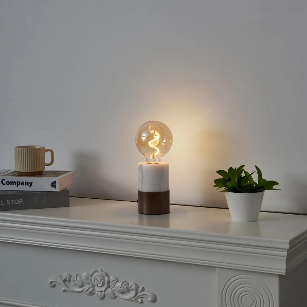 Candeeiro de Mesa Moderno Bronze com Mármore Branco - Marissa