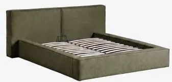 Cama Com Baú Articulado Estofada Lunari Tecido Verde Exército & 160 X 200 Cm & Sem Colchão - Sklum