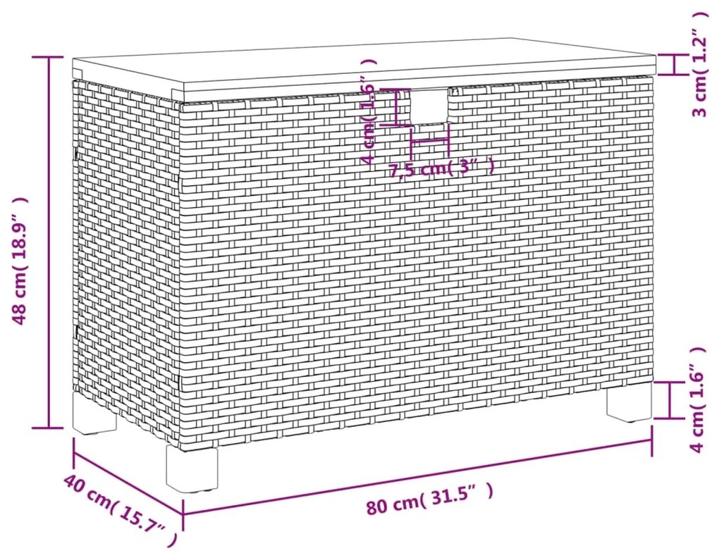 Caixa arrumação jardim 80x40x48 cm vime PE/acácia maciça cinza