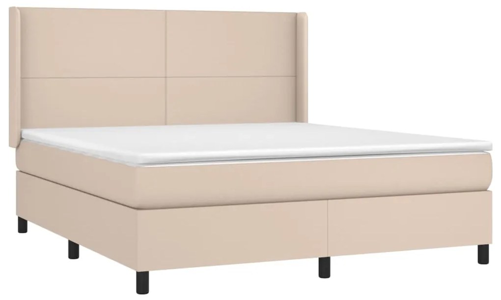 Cama box spring c/colchão/LED 160x200cm couro artif. cappuccino