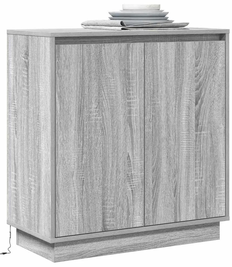 Aparador vidaXL com LED Cinza Sonoma 71x34,5x75 cm em madeira de engen