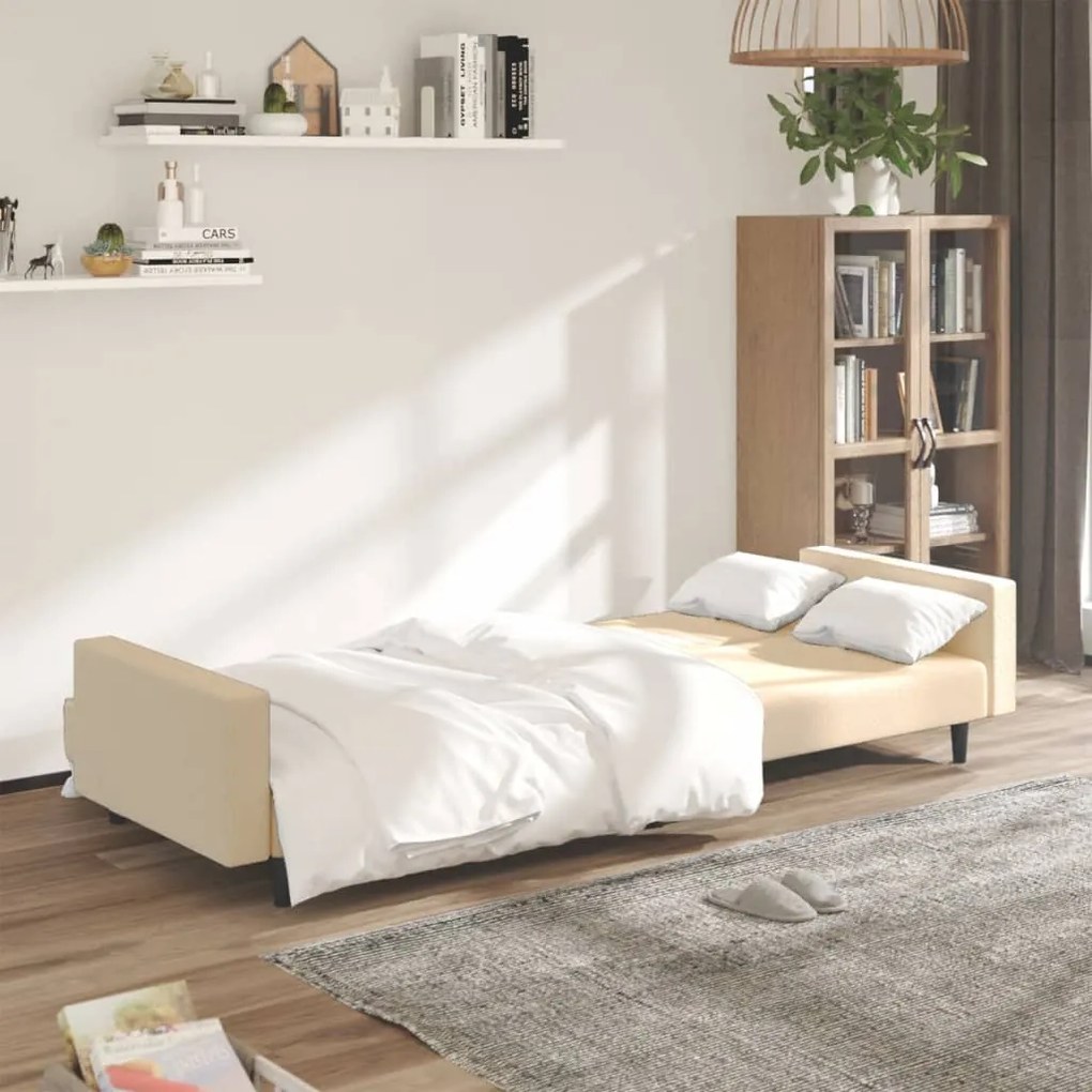 Sofá-cama de 2 lugares veludo cor creme