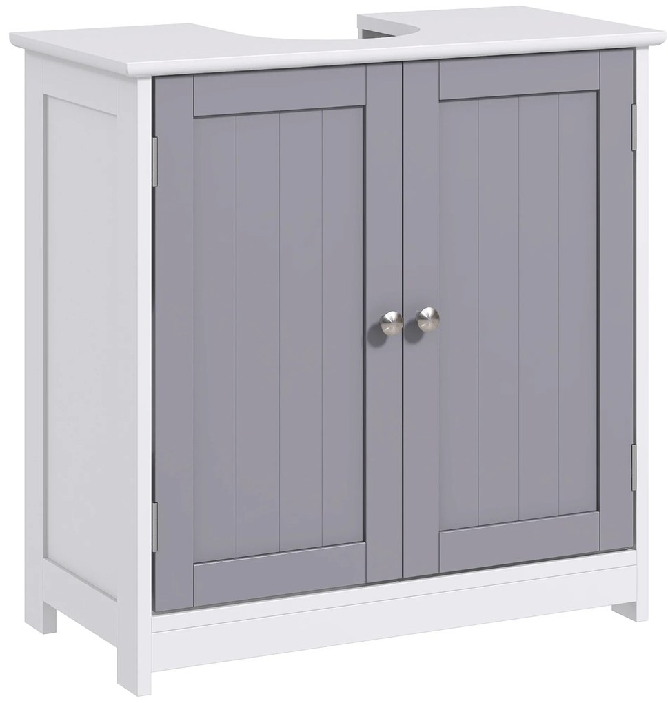 Kleankin Móvel de Banheiro Sob a Pia Móvel Sob a Pia Armário de 2 Portas com Prateleira 60x30x60 cm em Madeira Cinza Branco | Aosom Portugal