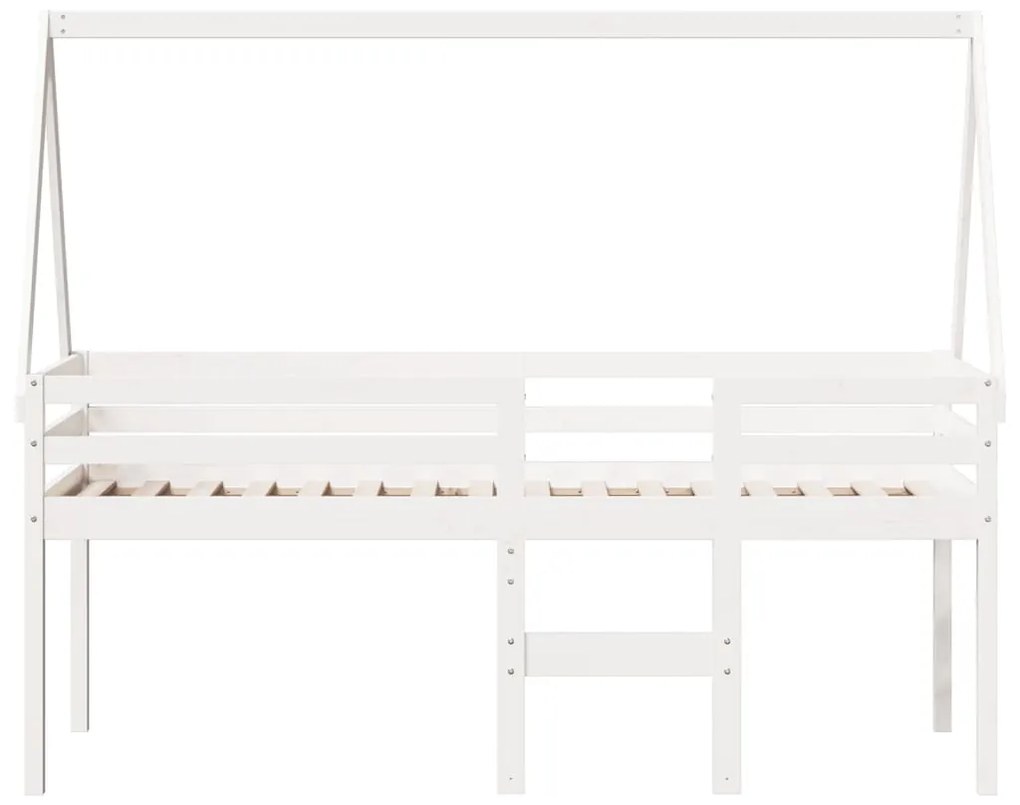 Cama alta com telhado 90x200 cm pinho maciço branco