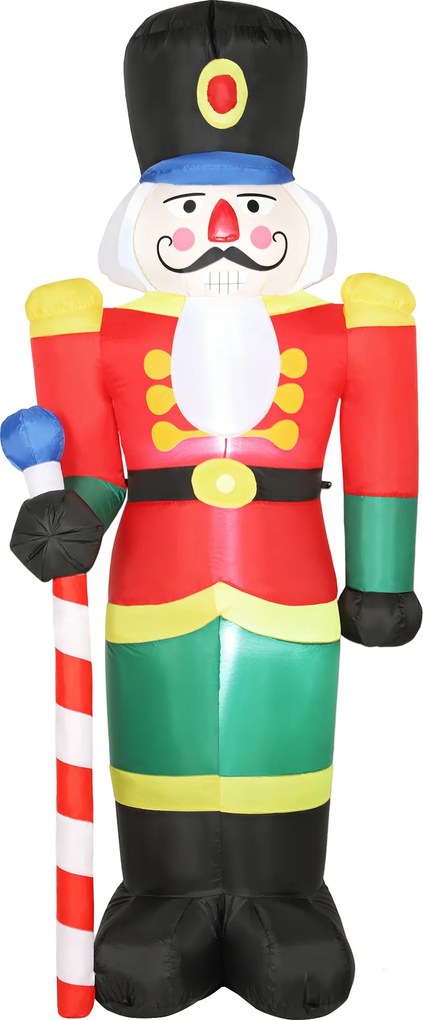 Soldado «Quebra-Nozes» insuflável de Natal, 245 cm, com luzes LED e cetro, para uso interior e exterior, multicolorido
