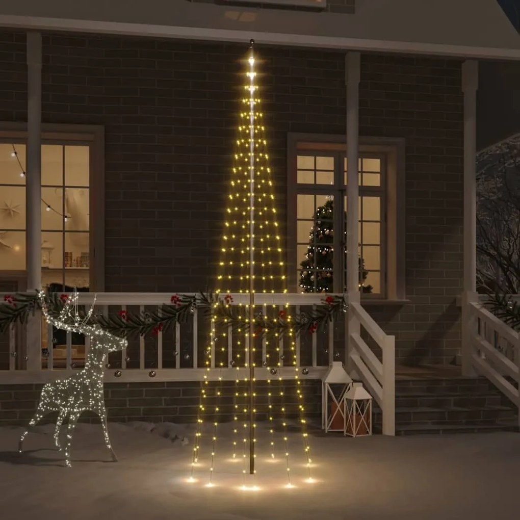 vidaXL Árvore de Natal mastro de bandeira 310 LEDs 300cm branco quente