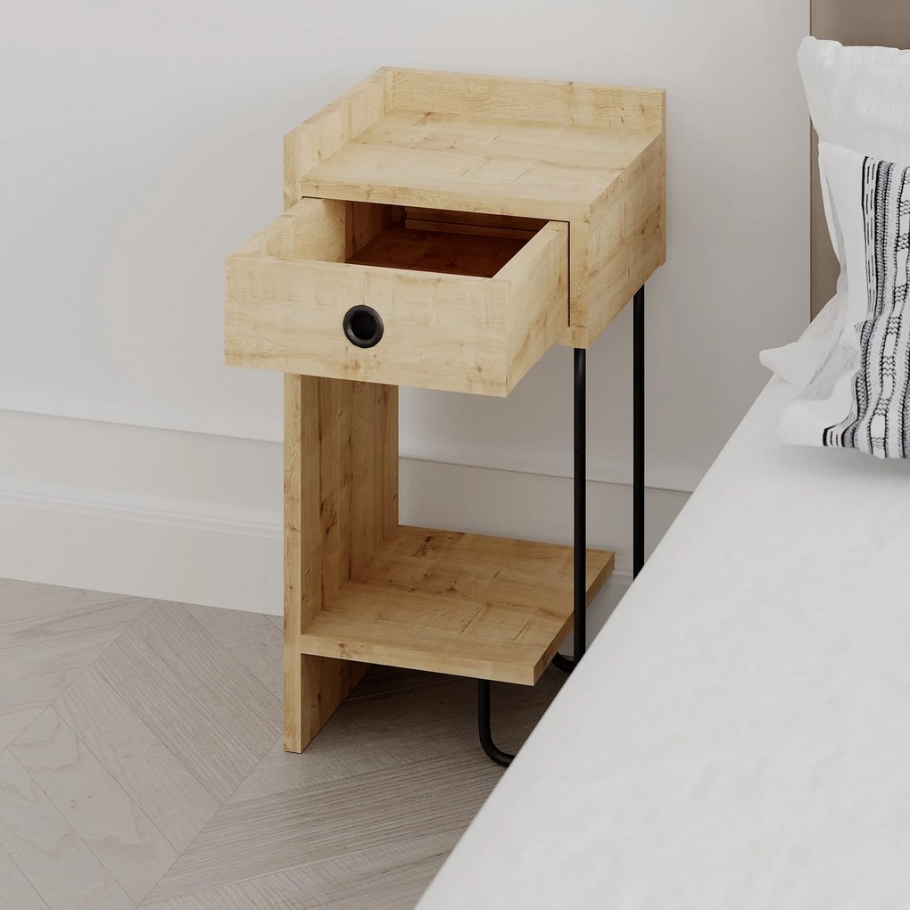 Mesa de Cabeceira Sirius Left – Carvalho – 32x61x30 cm