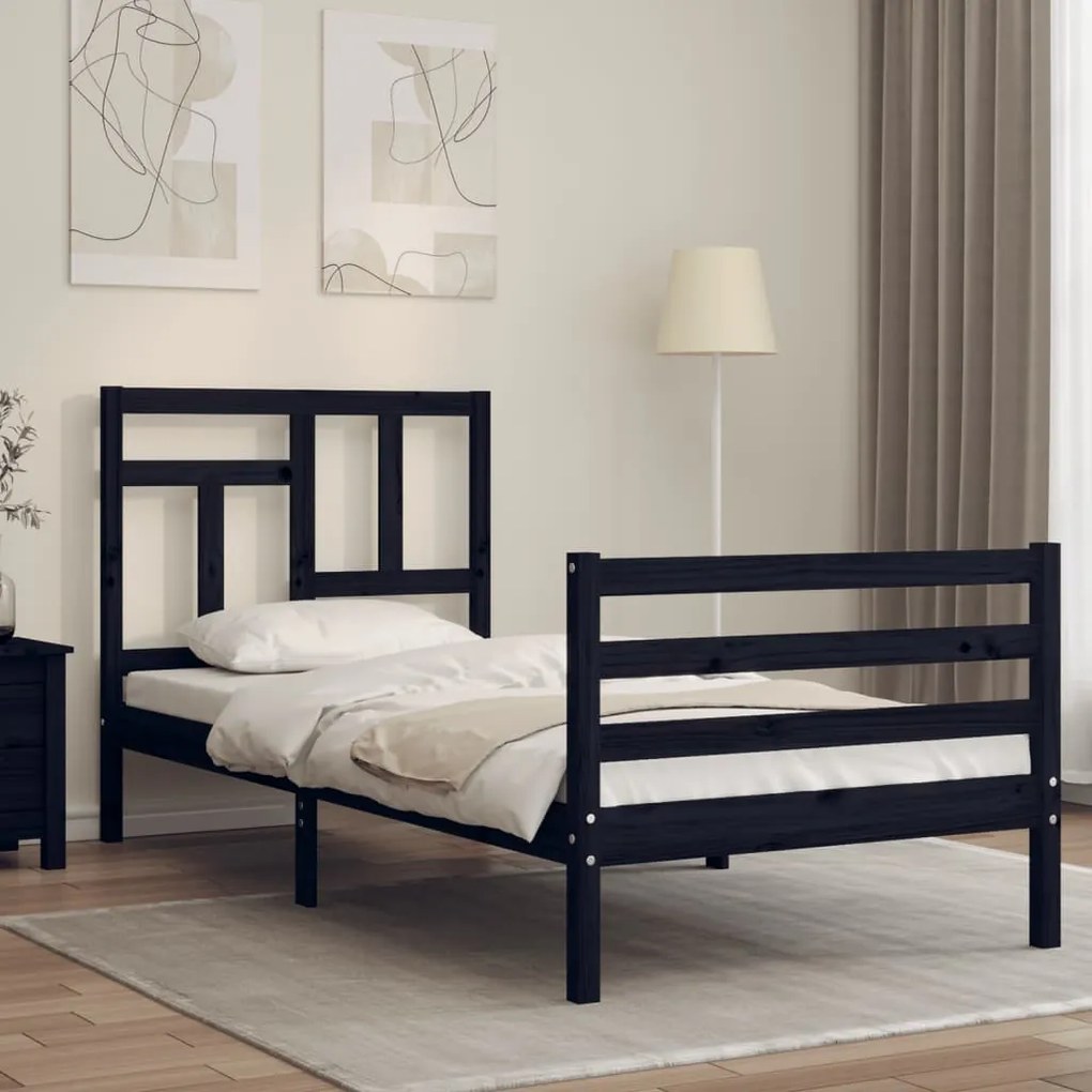 vidaXL Estrutura cama de solteiro c/ cabeceira madeira maciça preto