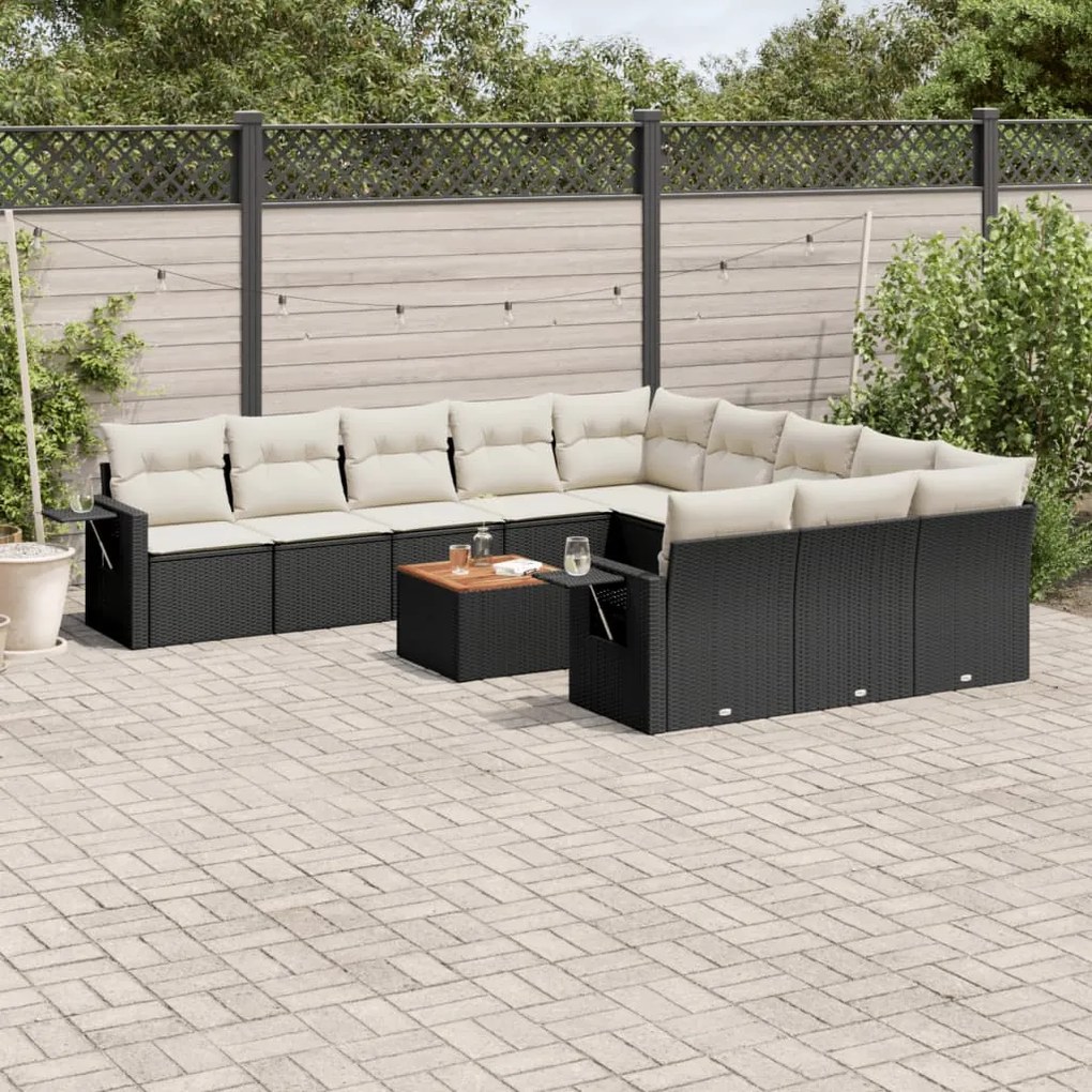 vidaXL 12 pcs conjunto de sofás de jardim c/ almofadões vime PE preto