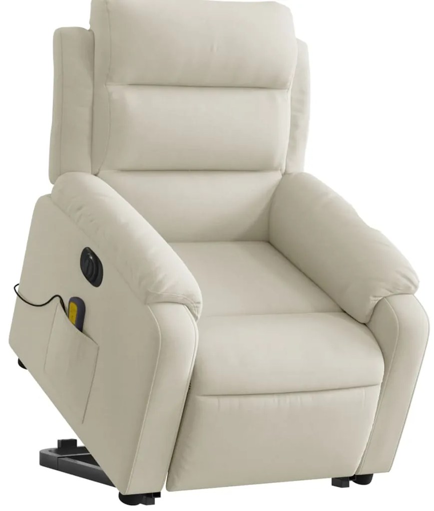 Poltrona massagens reclinável elevatória elétrica veludo creme