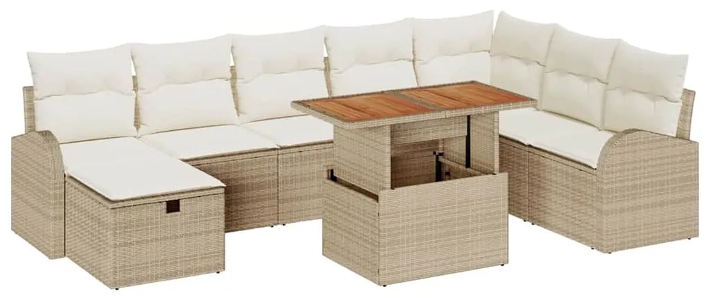 Conjunto de Sofá de Jardim com 9 peças e almofadas bege