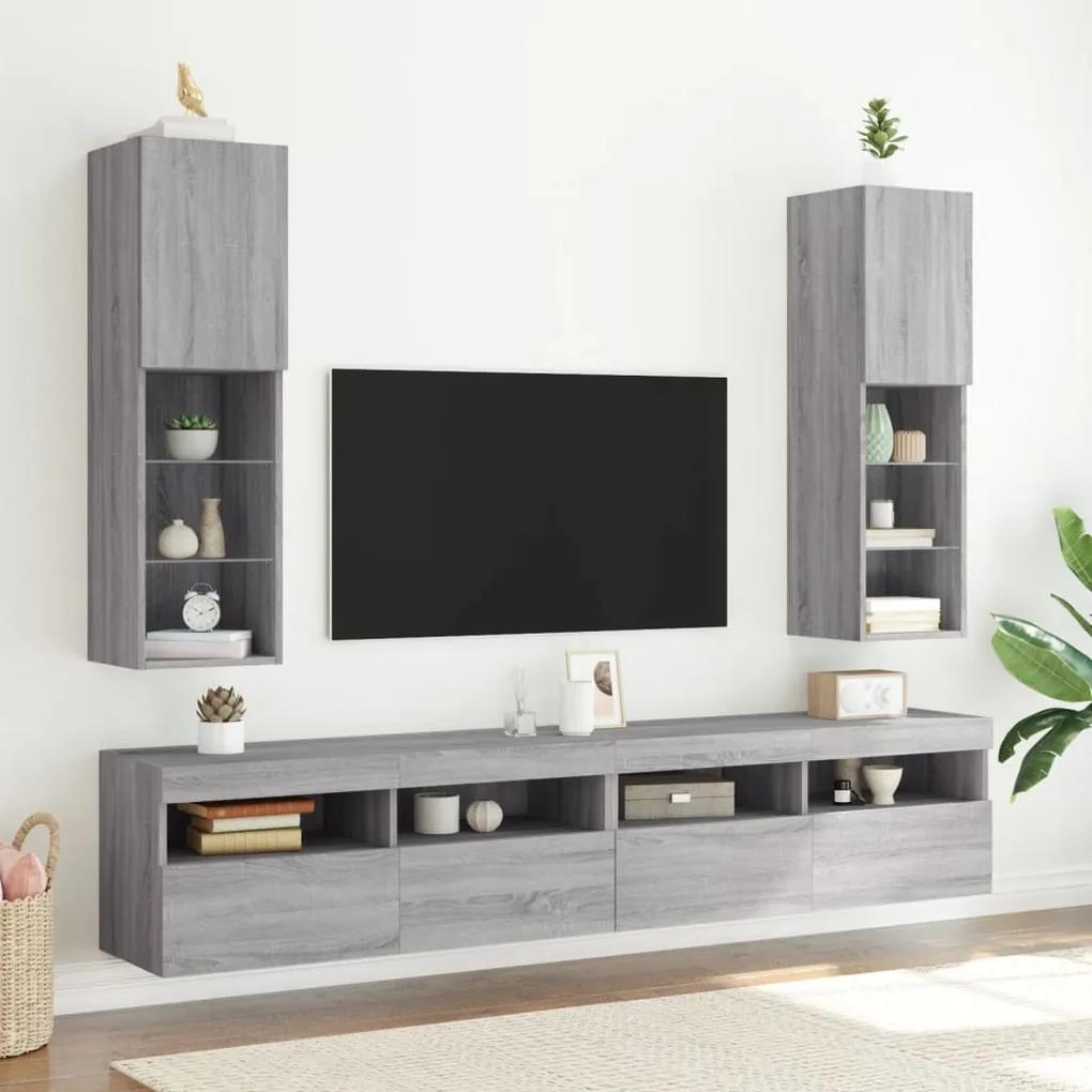 Móveis de TV com luzes LED 2 pcs 30,5x30x102 cm cinzento sonoma