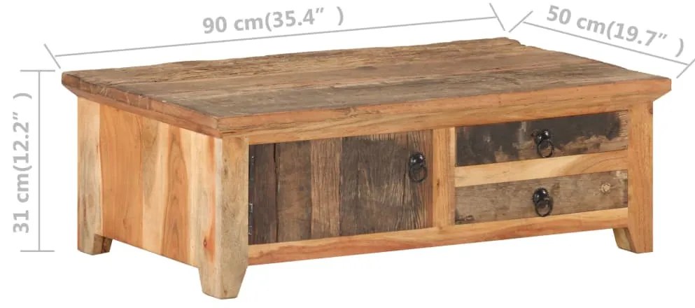 Mesa de centro 90x50x31 cm madeira recuperada maciça