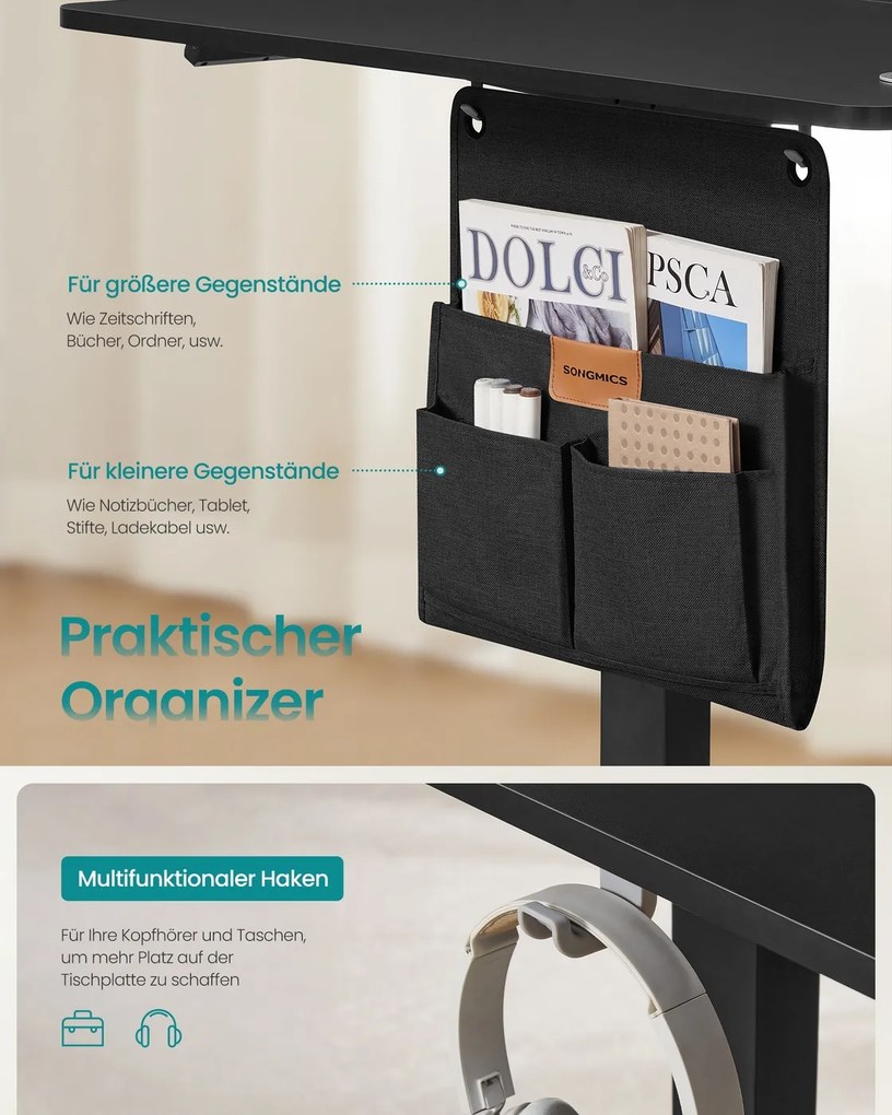 Secretária elétrica com altura ajustável 180 x 80 x (72-120) cm preta