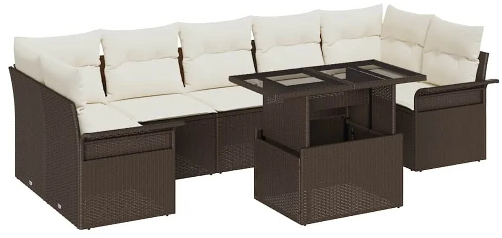 Conjunto de Sofá de Jardim vidaXL com Almofadas de Rattan Castanho em
