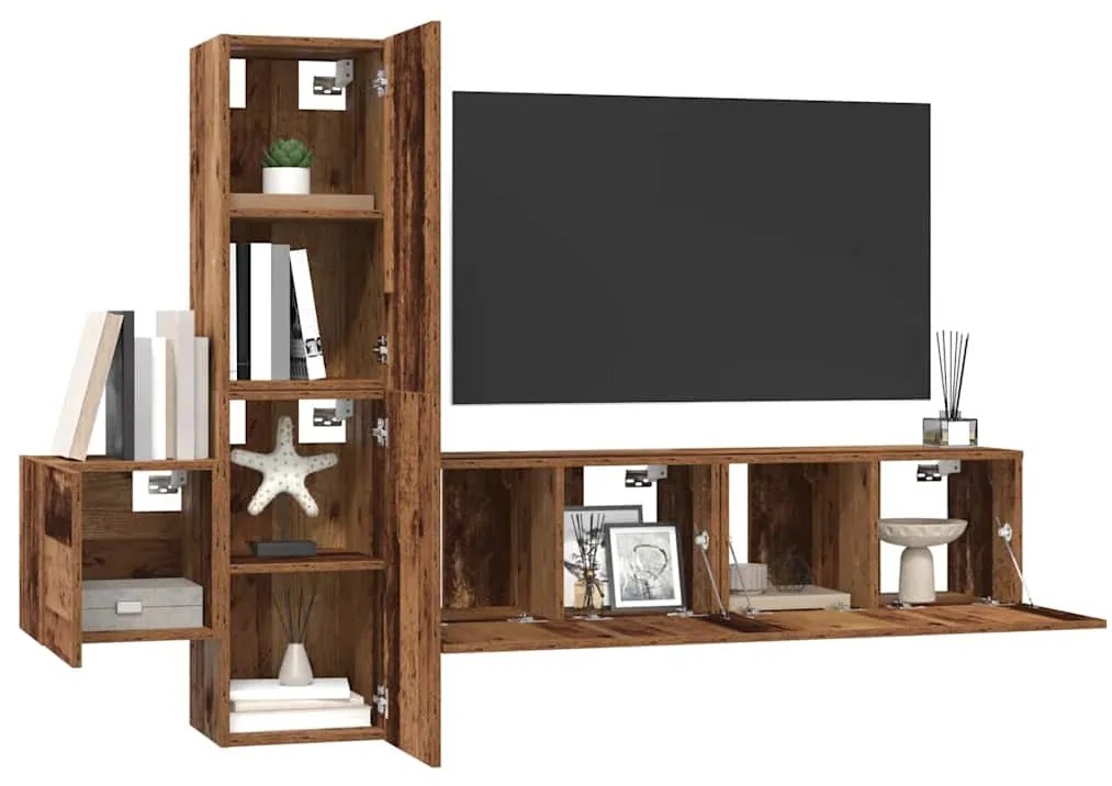 Conjunto de móvel de TV 5 pcs Madeira antiga Médio