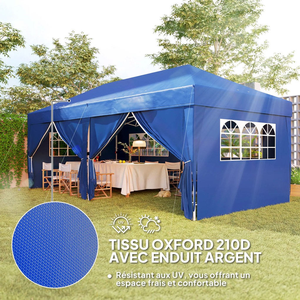 Tenda de jardim para exterior 3 x 6 m, tenda dobrável com 6 paredes laterais, saco de transporte incluído, azul