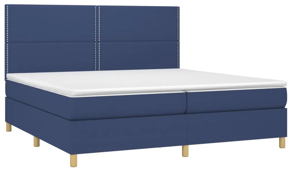 Cama box spring c/ colchão e LED 200x200 cm tecido azul