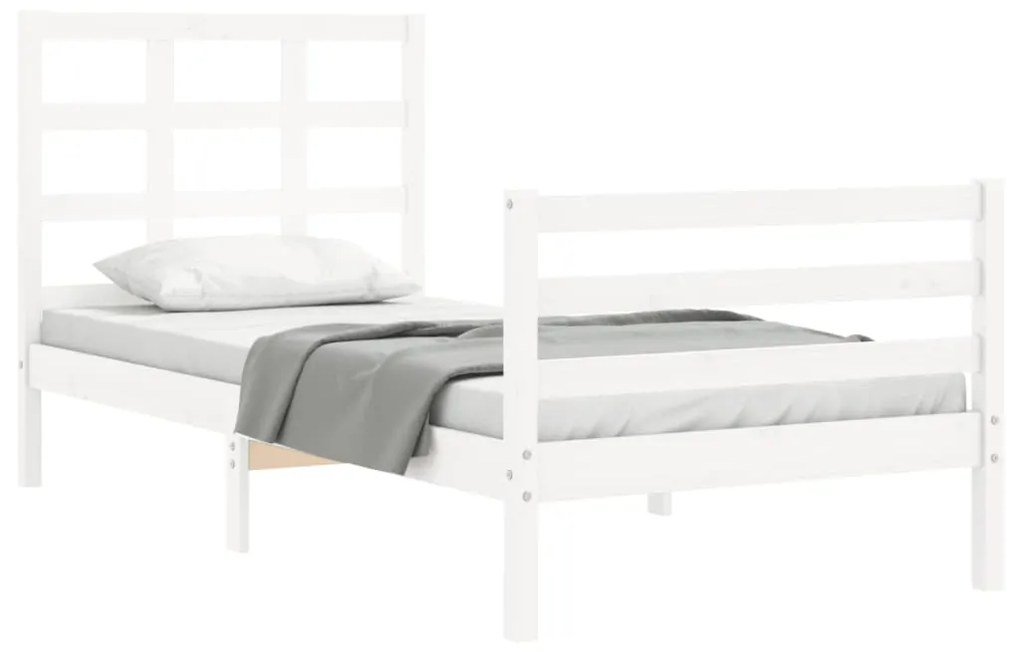 Estrutura de cama com cabeceira 100x200cm madeira maciça branco