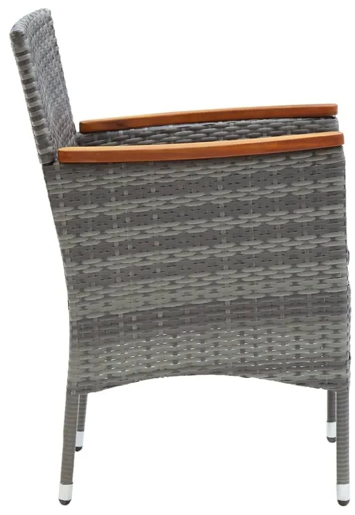 3 pcs conjunto de jantar p/ jardim c/ almofadões vime PE cinza