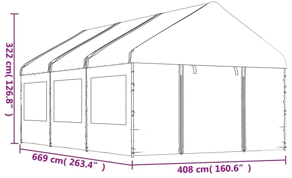 Gazebo com telhado 6,69x4,08x3,22 m polietileno branco