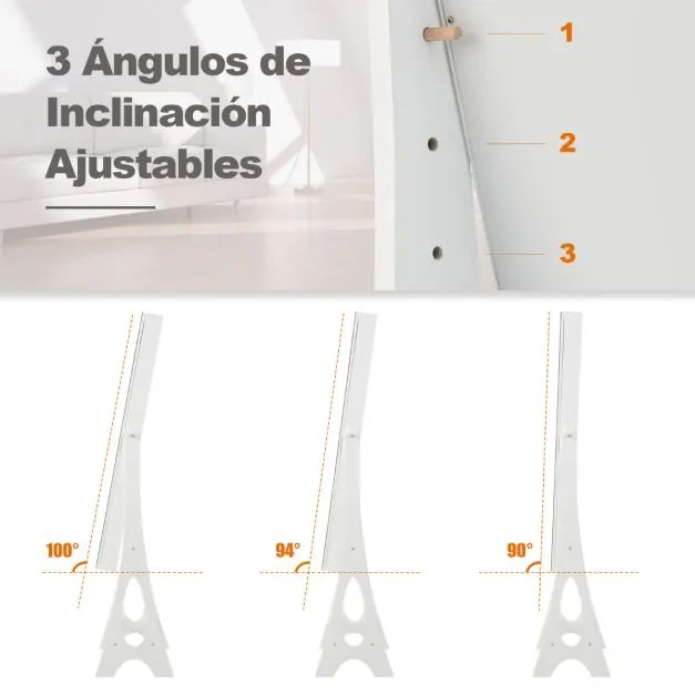 Armario para joias com espelho de corpo inteiro sem moldura com luzes LED incorporadas e Estante 36 x 33,5 x 154,5 cm Branco