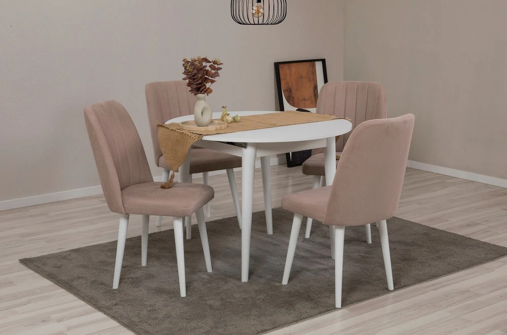 Conjunto de Mesa de Jantar Extensível Vina – Branco Pedra – Mesa: 100x