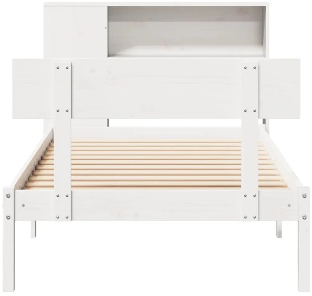 Cama com estante sem colchão 75x190 cm pinho maciço branco