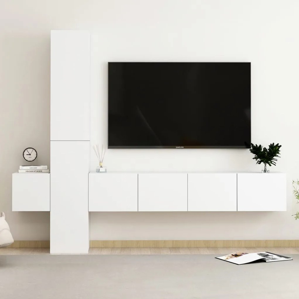 5 pcs conjunto de móveis de TV derivados de madeira branco
