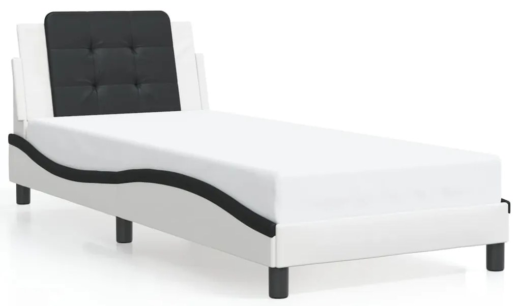 Estrutura cama c/ luzes LED 80x200 cm couro artif. branco/preto