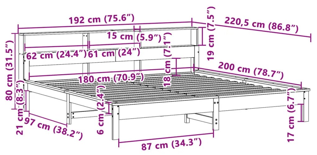 Cama sem colchão 180x200 cm pinho maciço castanho-mel