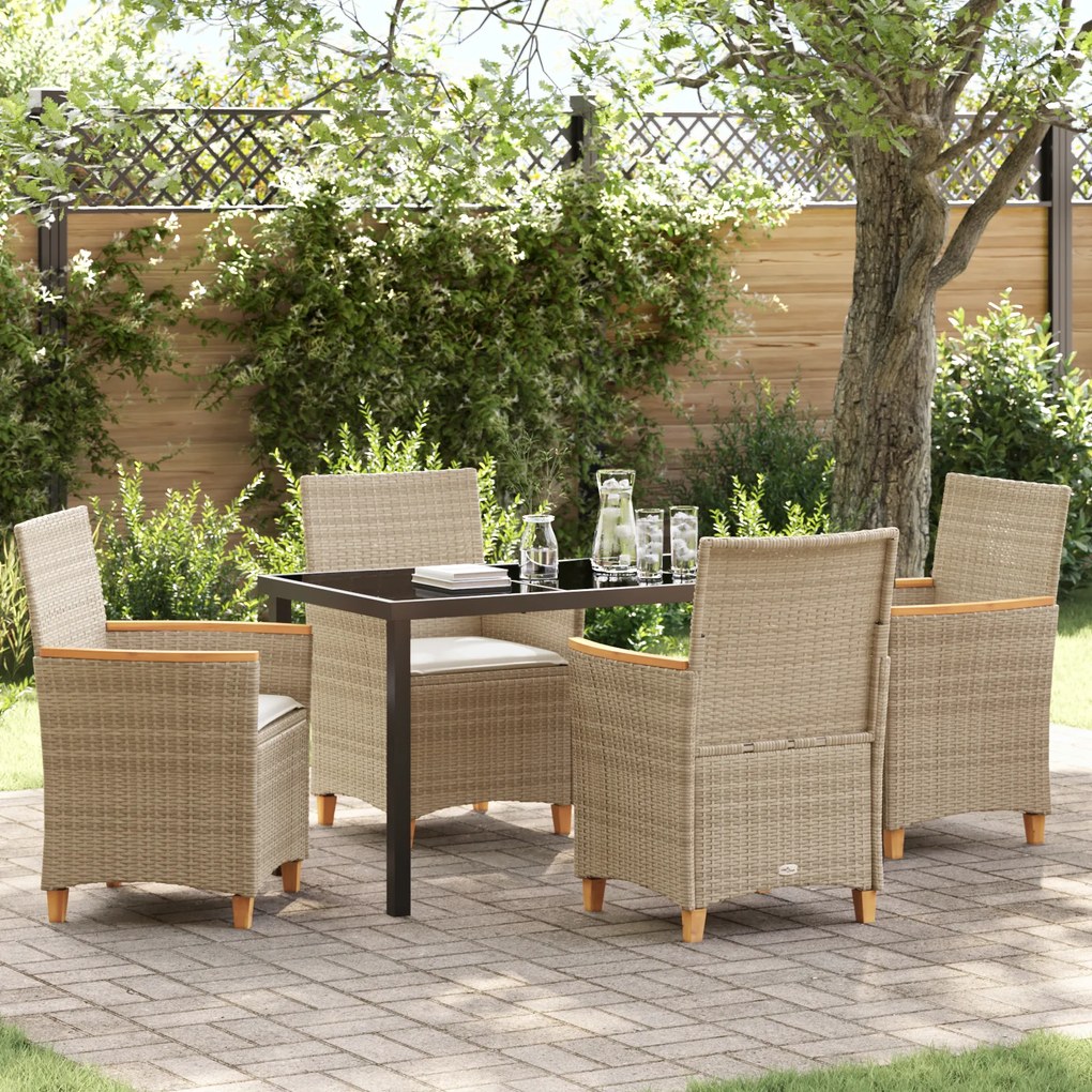 vidaXL Conjunto de Jantar de Jardim com Almofadas Bege Rattan Sintético