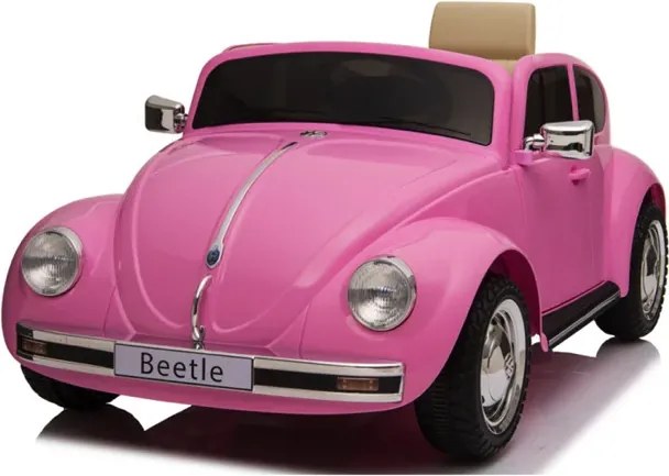 Carro elétrico para crianças volkswagen Carocha Classico 12V com pneus de borracha Rosa