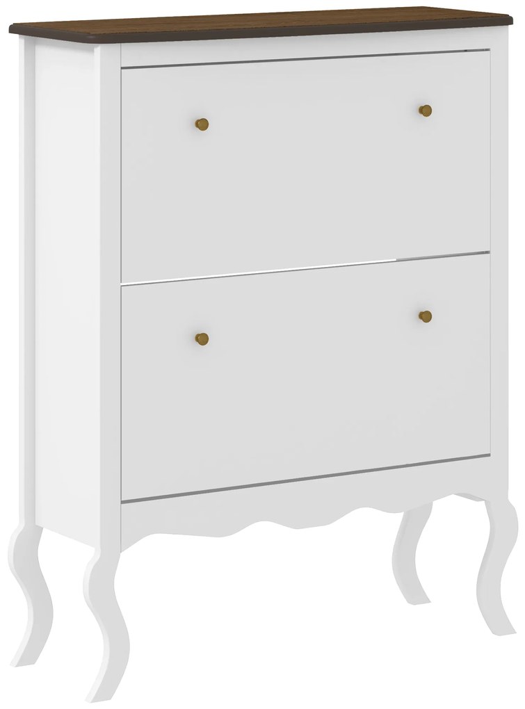 HOMCOM Móvel Sapateira Estilo Francês Sapateira com 2 Gavetas Prateleiras Ajustáveis para 16 Pares de Sapato 84x29x109 cm Branco