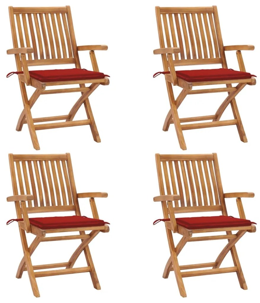 vidaXL Cadeiras de jardim dobráveis c/ almofadões 4 pcs teca maciça