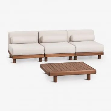 Conjunto De Jardim Com Sofá Modular De 3 Peças E Mesa De Centro Em Acácia Edrien Castanho Acácia - Sklum