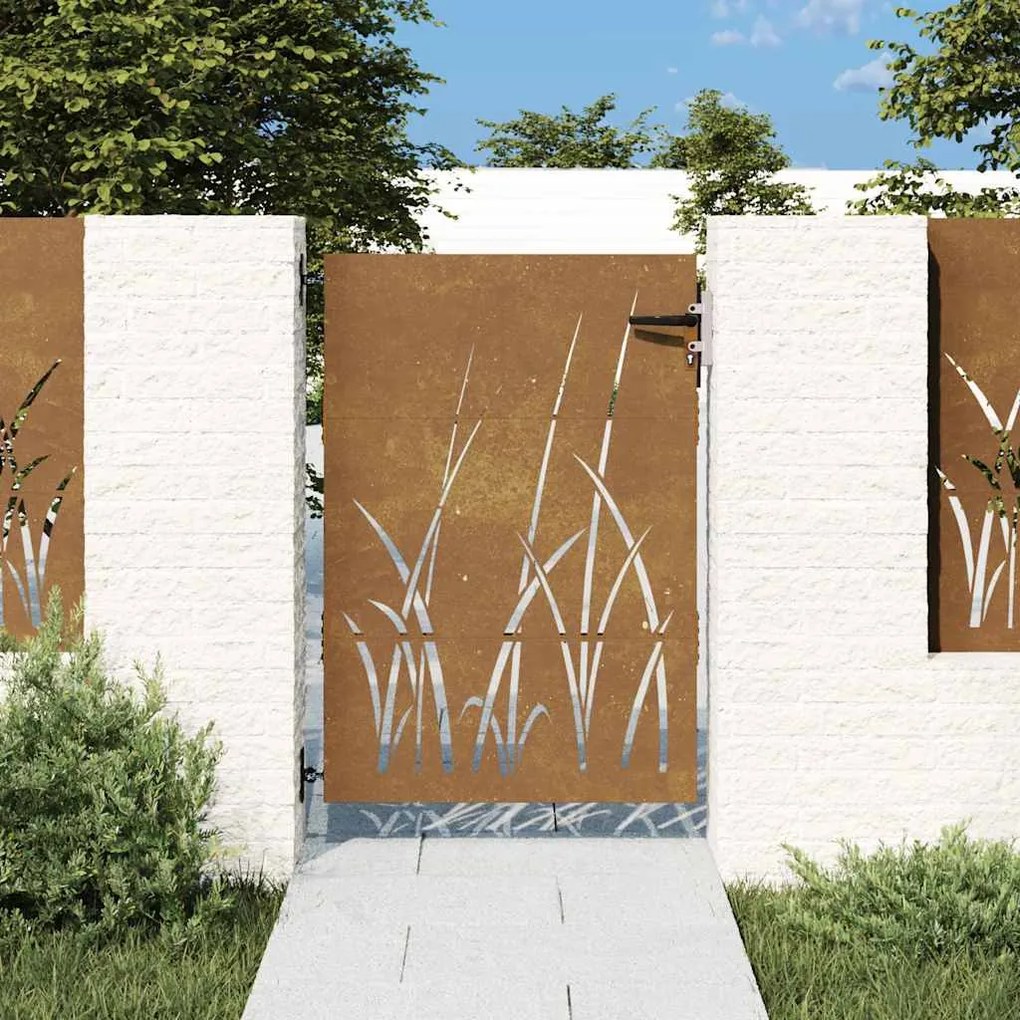Portão de jardim 85x150 cm aço corten design erva