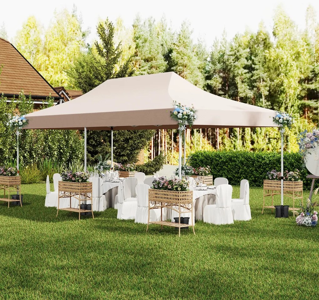 Tenda jardim, festas, eventos de 600 x 300 cm com 6 paredes laterais removíveis, com 6 pesos com bolsa de transporte Bege