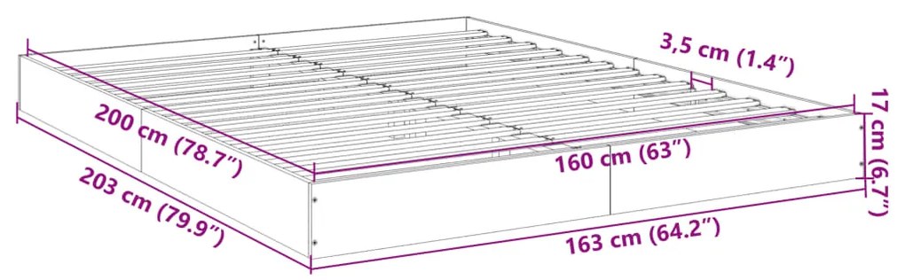 Estrutura de cama sem colchão 160x200 cm sonoma cinzento