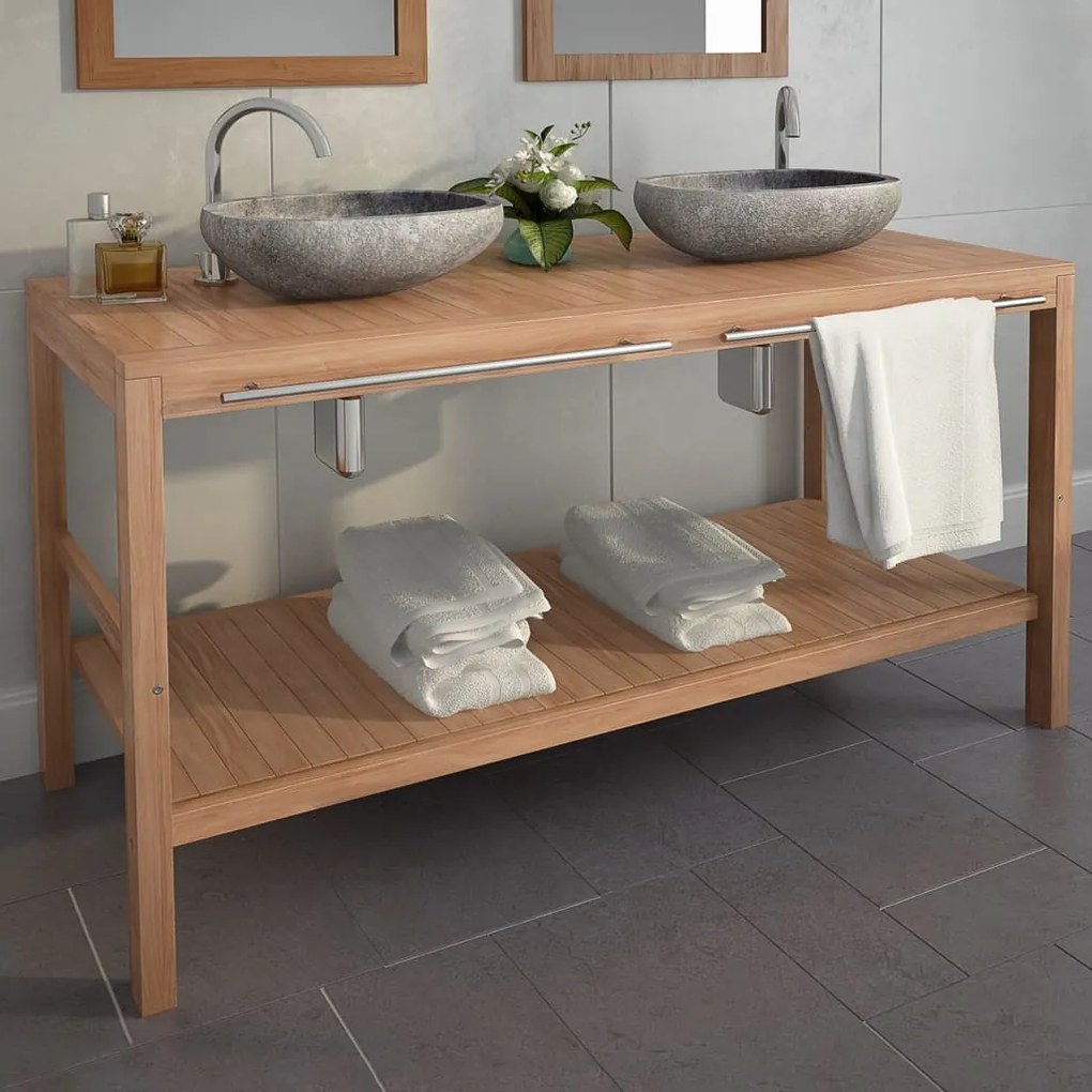 vidaXL Móvel lavatório teca maciça 132x45x75 cm